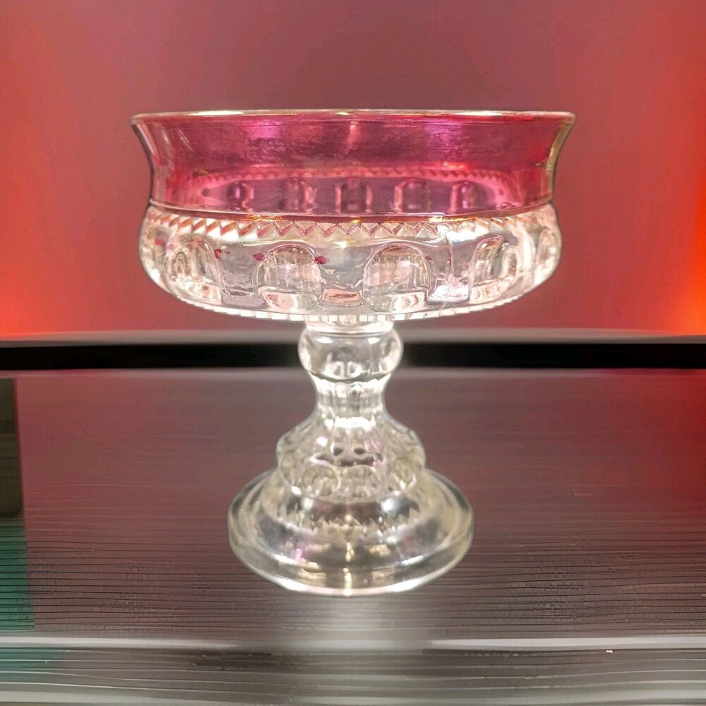 Vintage Indiana Glass Kings Crown Ruby Red Cranberry Thumbprint Candy Dish